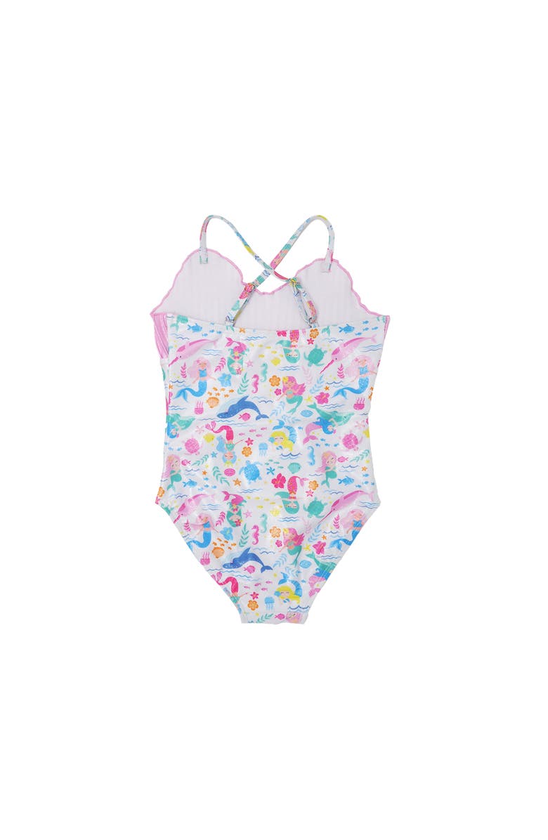 Flap Happy Girls  UPF 50+ Mermaid Shell Swimsuit with Shimmer Effect, Alternate, color, Mermaid Friends