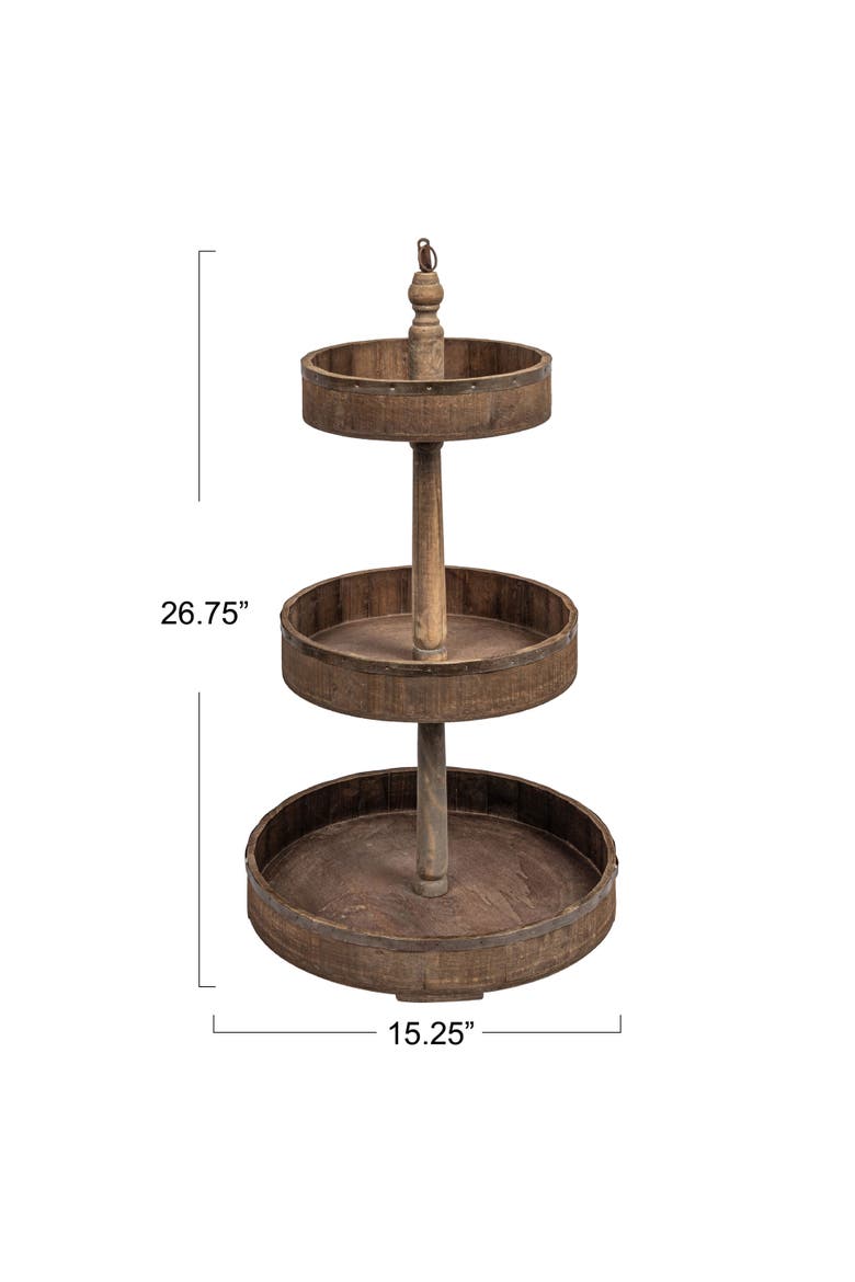 Decorative Wood & Tin 3-Tier Tray, Alternate, color, Brown