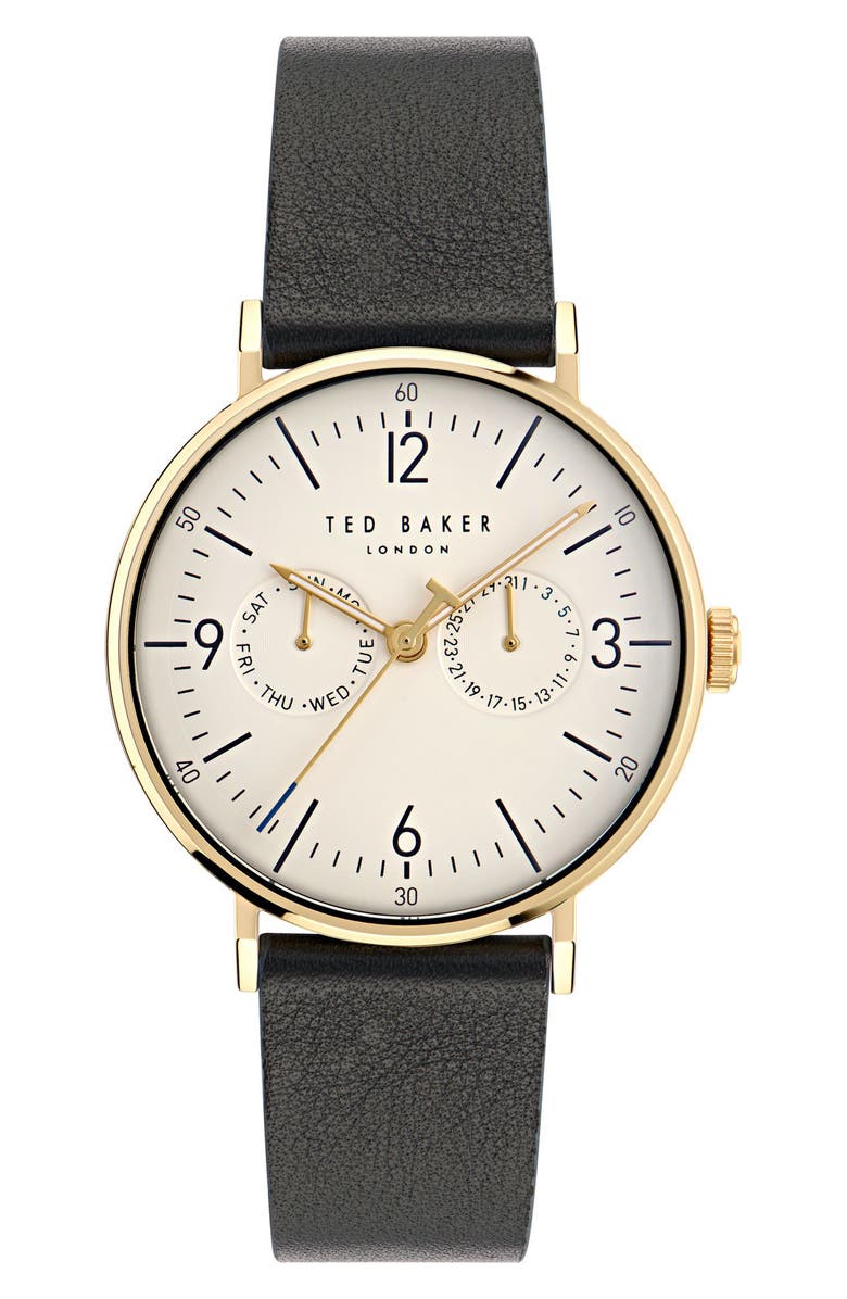 Ted Baker Phylipa Gents Leather Strap Watch, 41mm, Main, color, Black