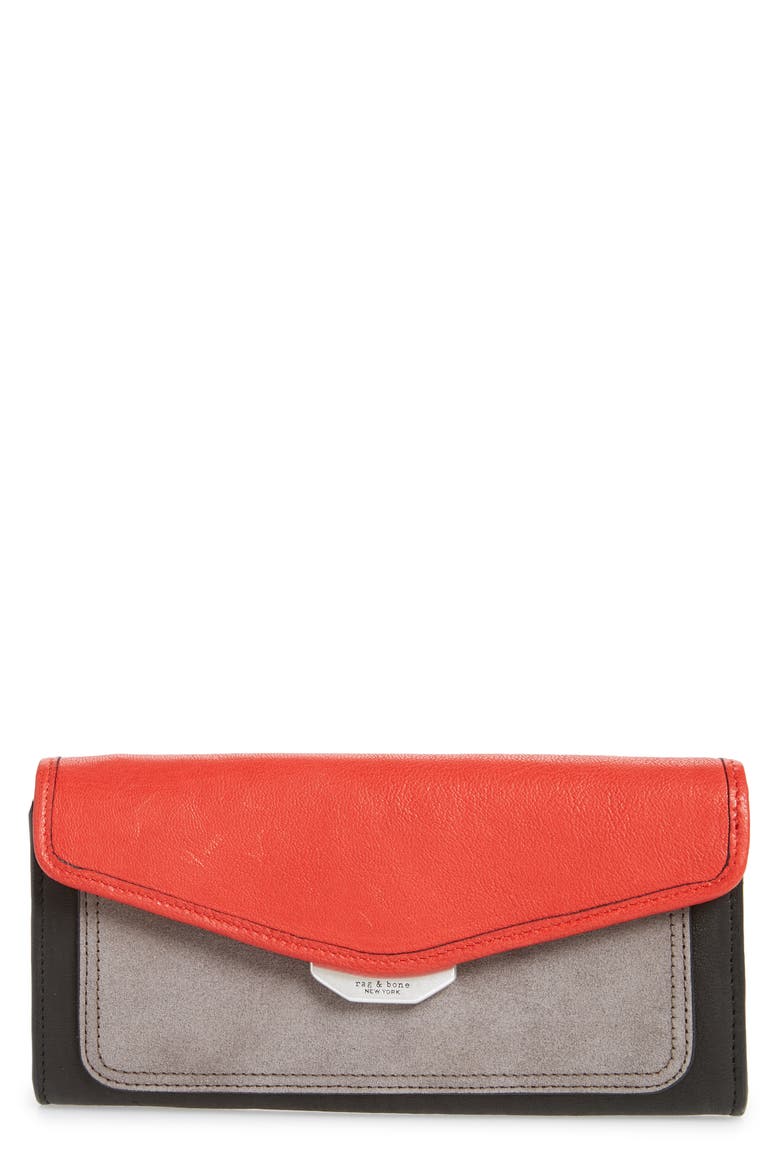 Field Leather Continental Wallet, Main, color, FIERY RED COLOR BLOCK