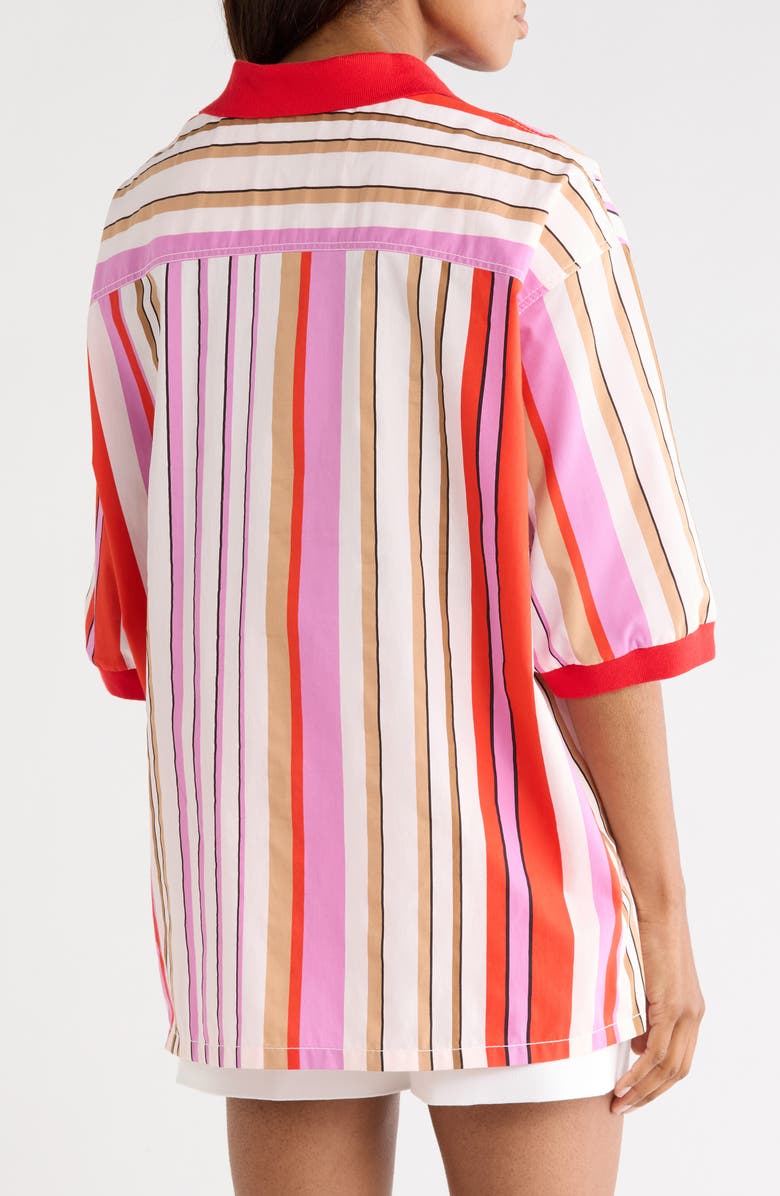 Longchamp Stripe Short Sleeve Cotton Blend Shirt, Alternate, color, Fuchsia
