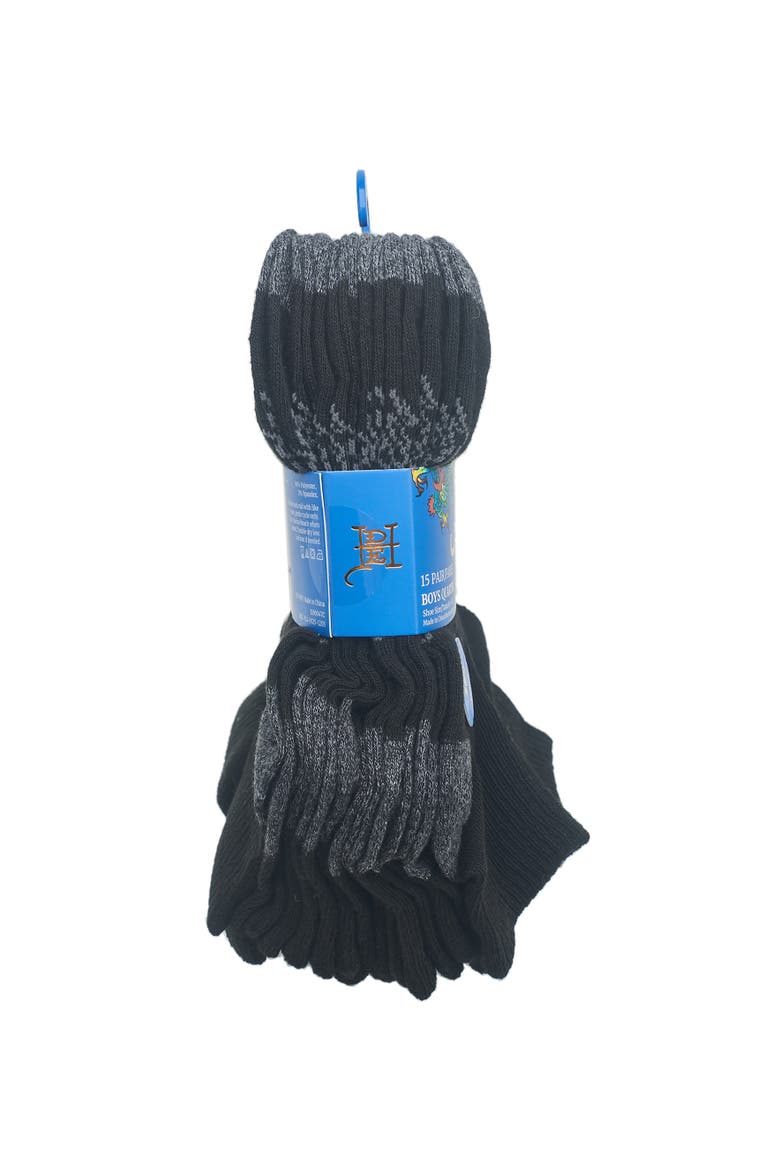 Boys Basic Flat Quarter Sock 15-Pack, Alternate, color, Black