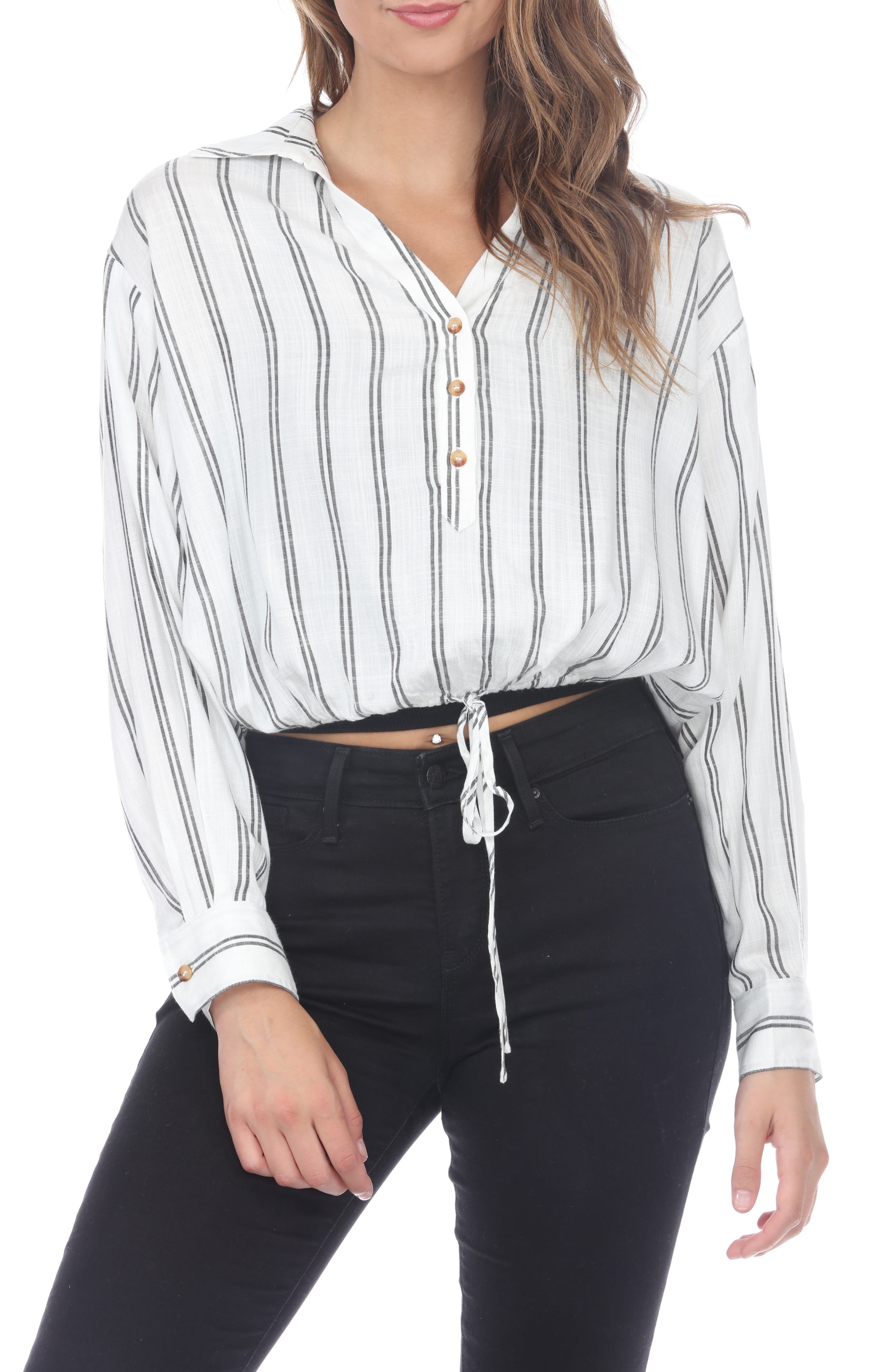 RAIN AND ROSE Stripe Drawstring Top