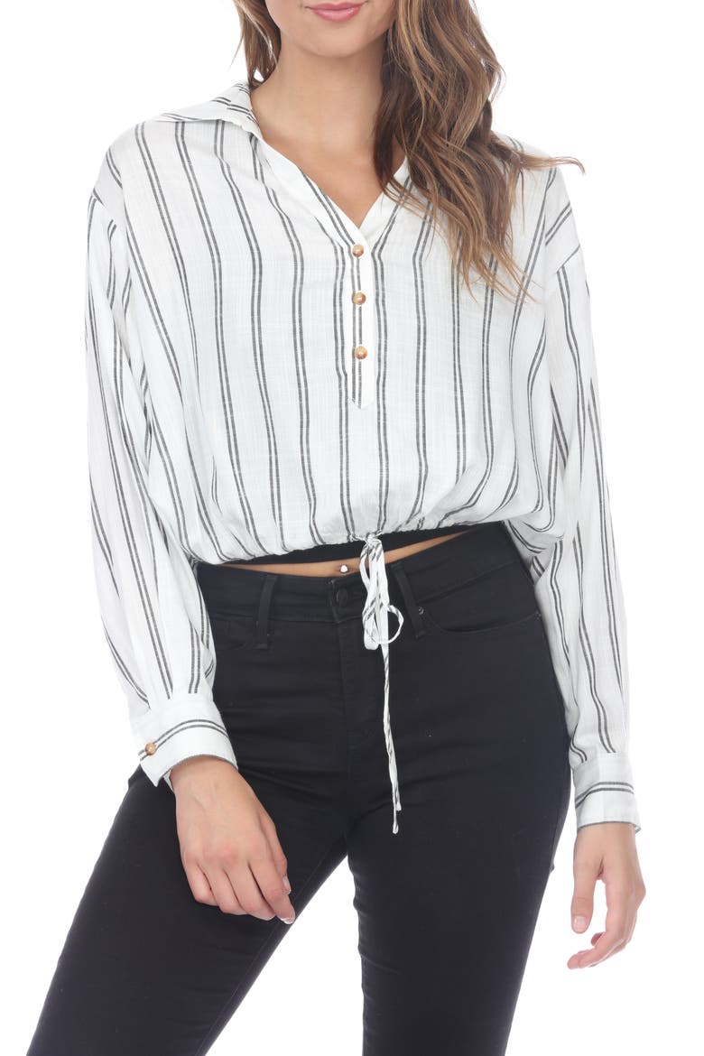 Stripe Drawstring Top, Main, color, WHITE
