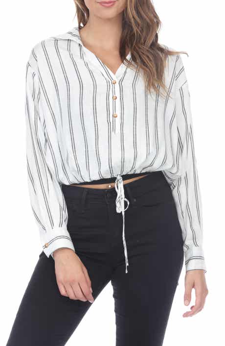 RAIN AND ROSE Stripe Drawstring Top