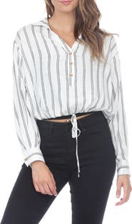 RAIN AND ROSE Stripe Drawstring Top