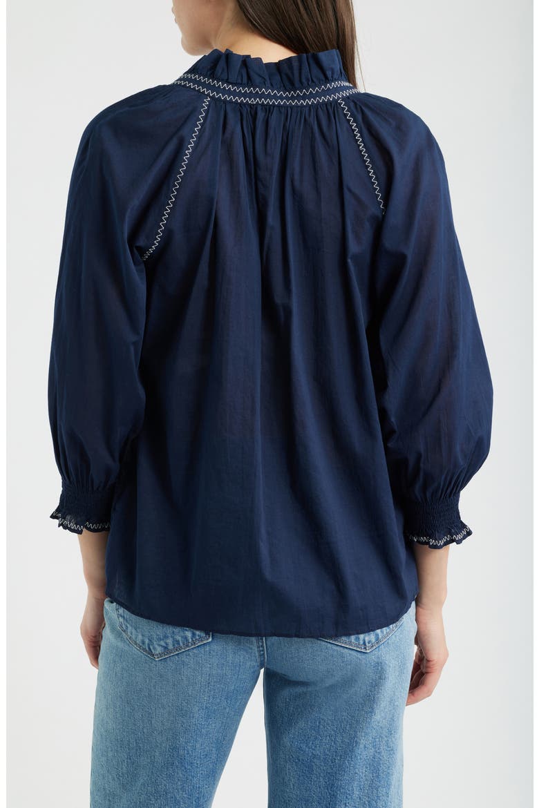 Zigzag Stitch Crinkle Cotton Button-Up Shirt, Alternate, color, DARK INDIGO