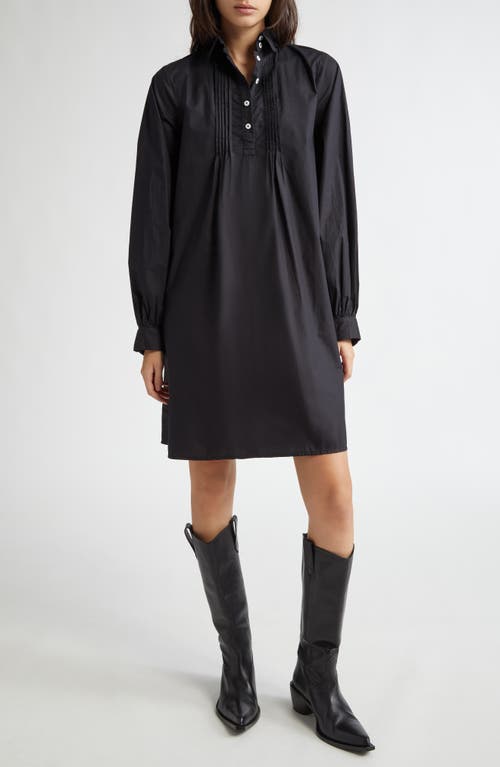 MILLE Bonnie Floral Long Sleeve Cotton Shirtdress in Black Poplin 