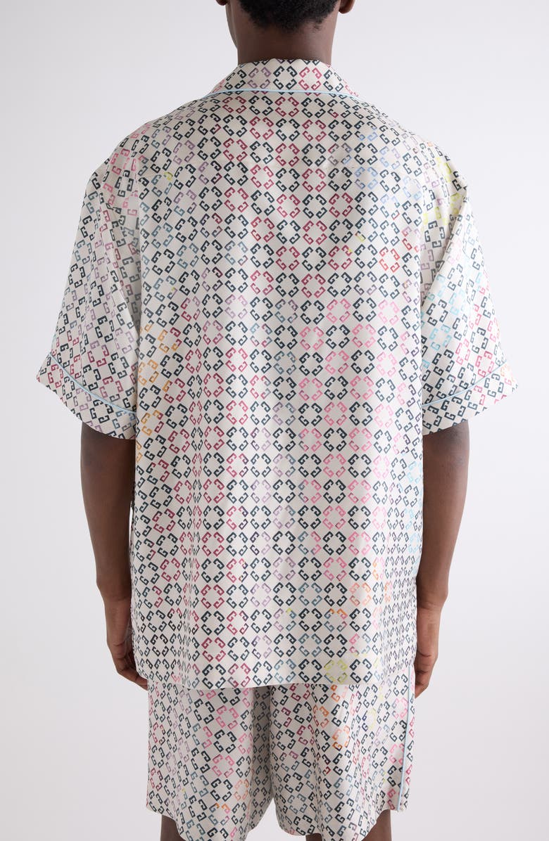 Givenchy Monogram 72 Print Short Sleeve Silk Pajama Shirt, Alternate, color, White Multicolored