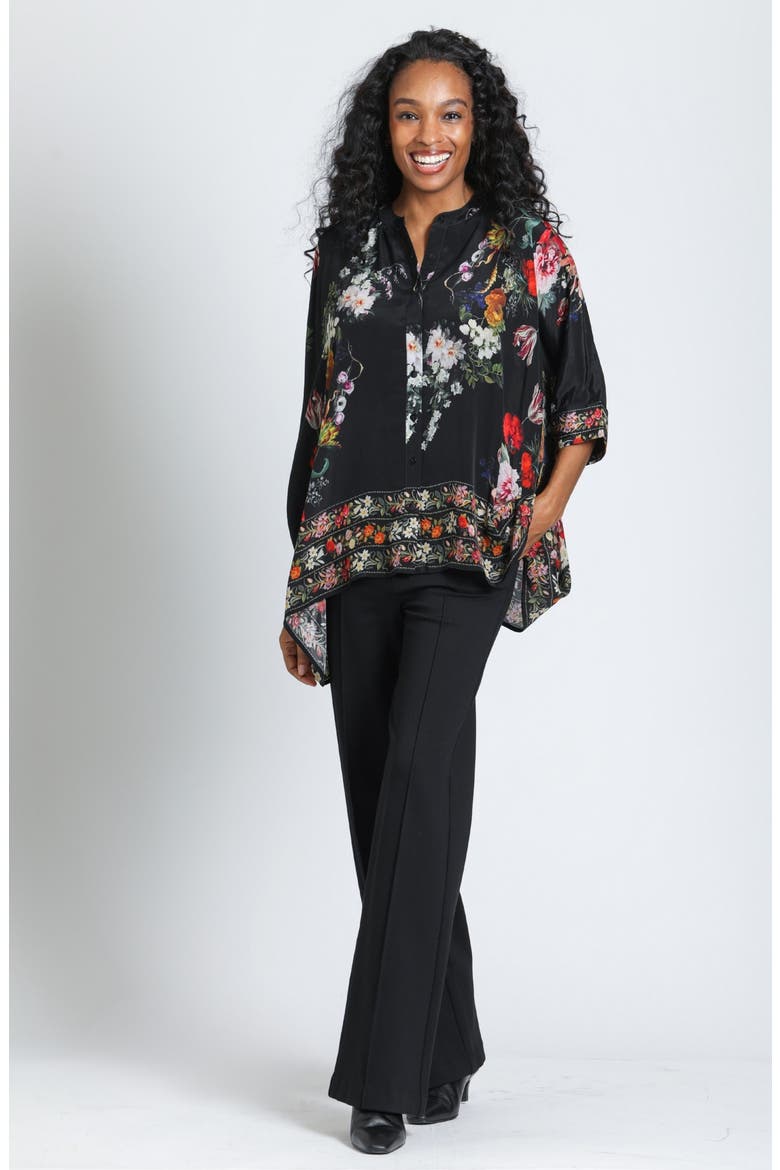 Front Button Kimono Top, Alternate, color, CARBON/CRIMSON MULTI