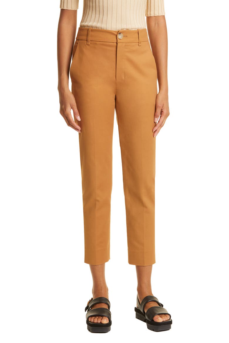 Cotton Blend Cigarette Trousers, Main, color, ALMOND