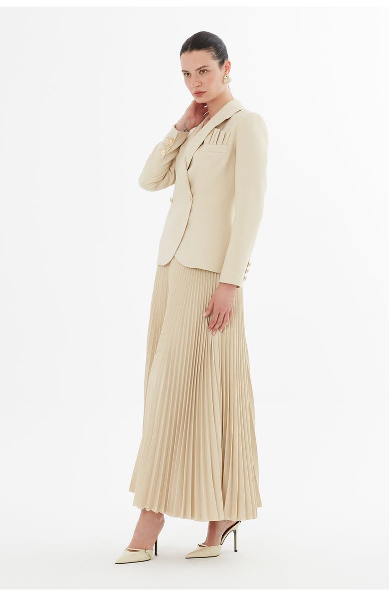 Gizia Double-Breasted Jacket and Pleated Skirt, Alternate, color, Beige