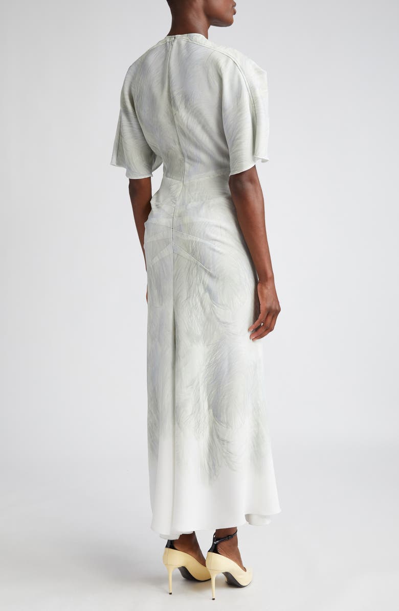 Victoria Beckham Feather Print Drape Sleeve Midi Dress, Alternate, color,