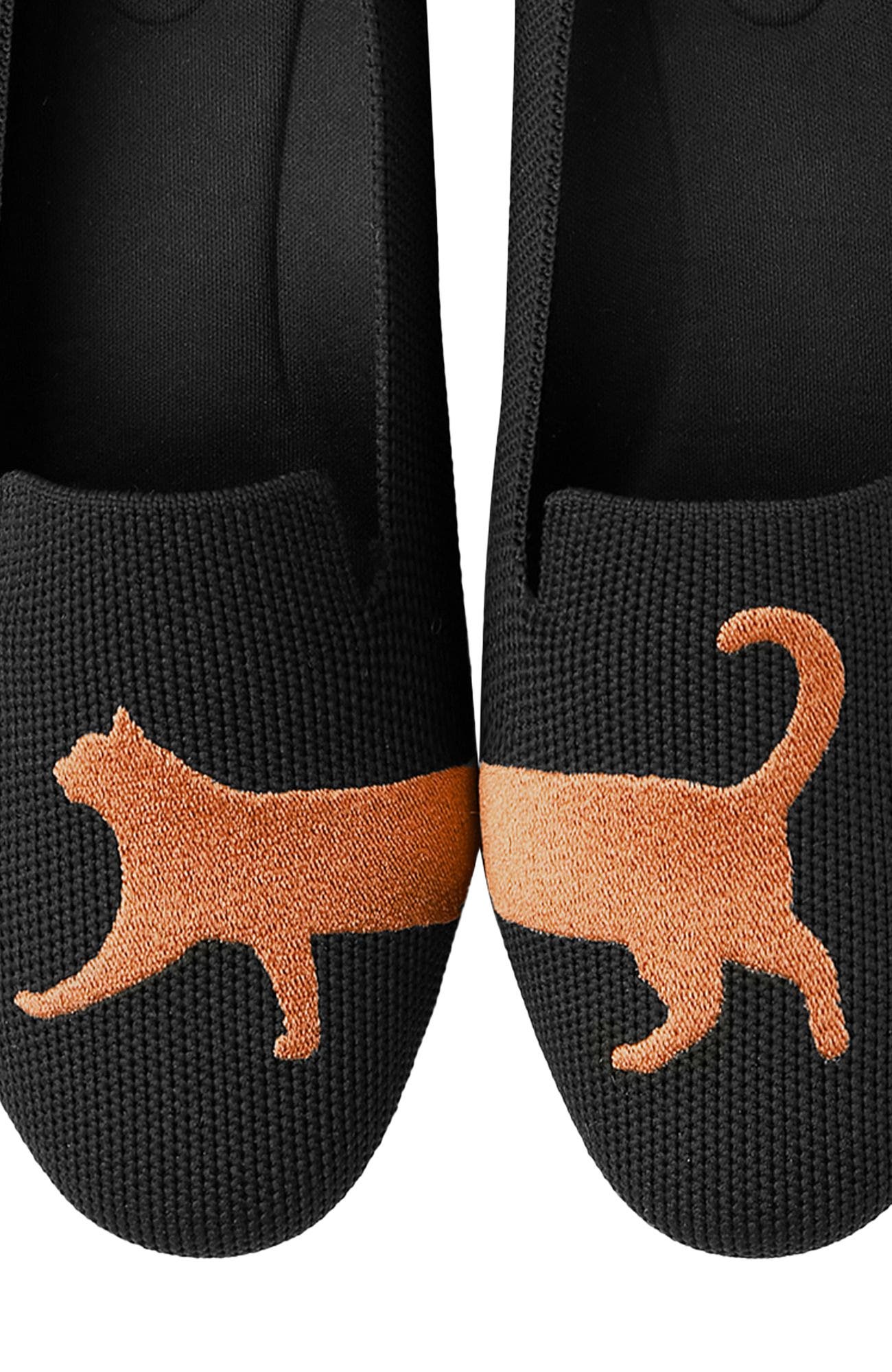 VIVAIA Round-Toe Embroidered Loafers, Alternate, color, Black - Cat