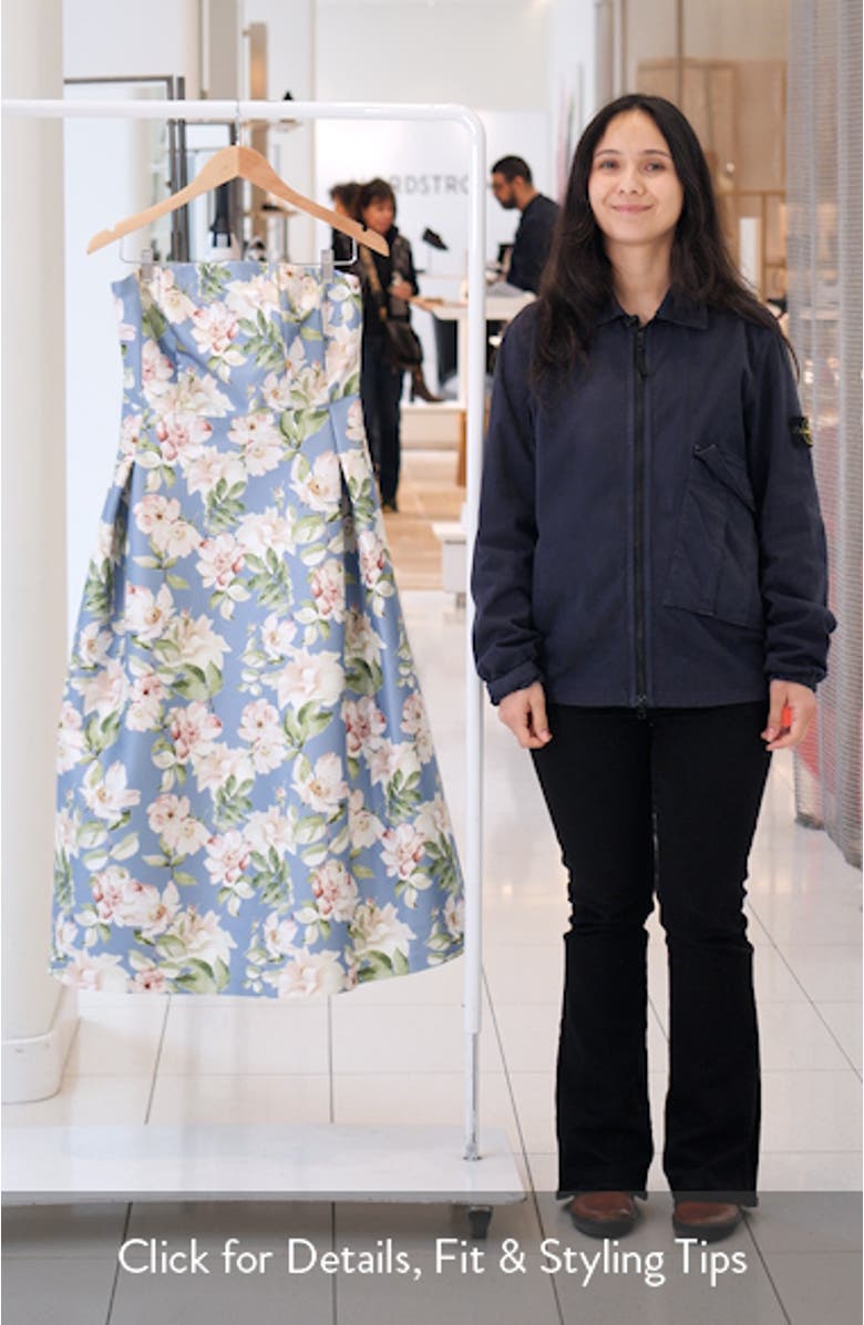 Shay Floral Strapless Cocktail Midi Dress, sales video thumbnail