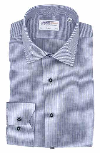 Lorenzo Uomo Striped Linen Trim Fit Dress Shirt