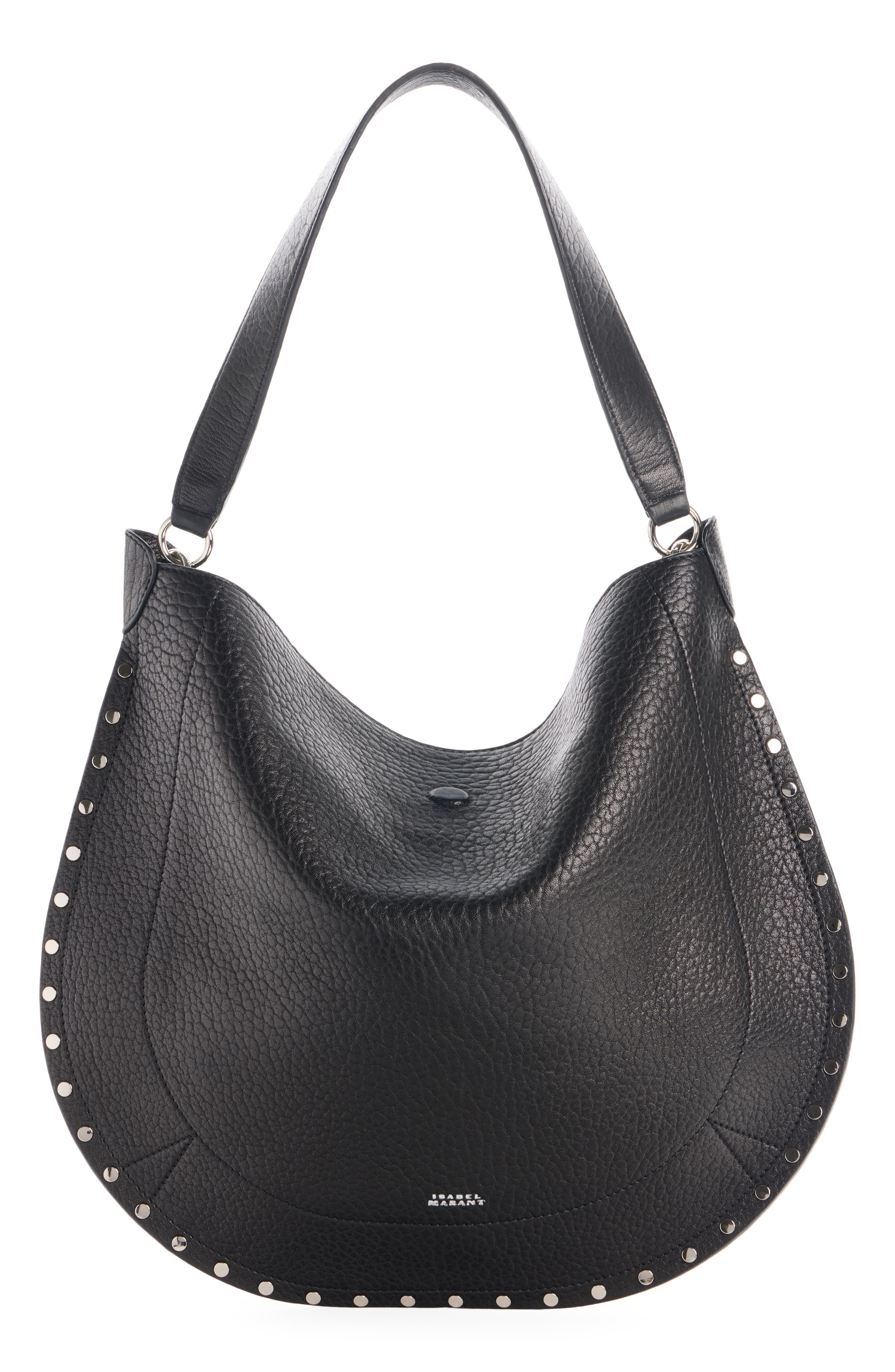 Isabel Marant Oskan Stud Bubble Leather Hobo Bag, Main, color, Black/ Silver