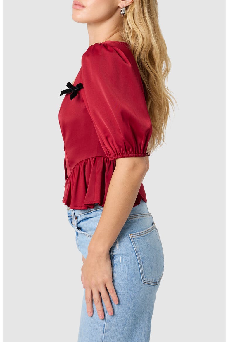 Bow Appliqué Peplum Top, Alternate, color, WINE