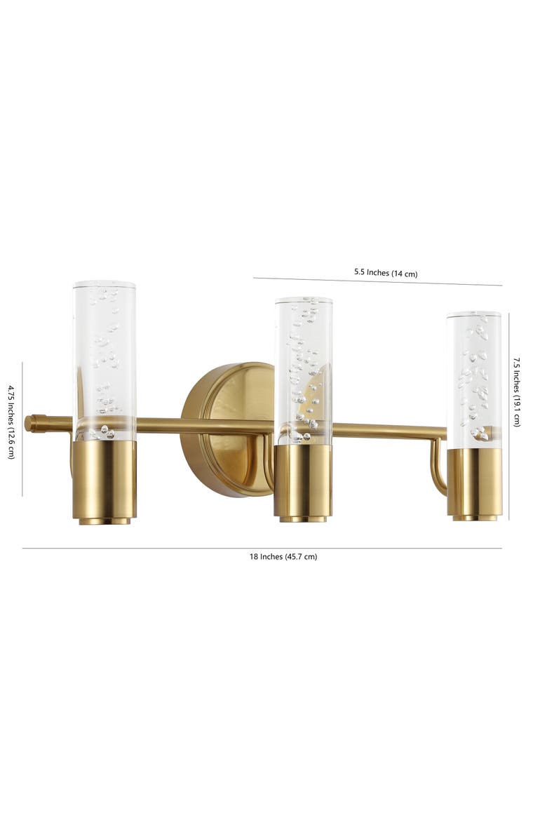 JONATHAN Y Bolha 3-Light Minimalist Modern Bubble Acrylic/Iron Integrated LED Vanity Light, Alternate, color, Brass Gold