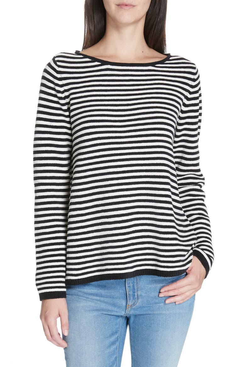 Stripe Organic Cotton Chenille Sweater, Main, color, SOFT WHITE/ BLACK