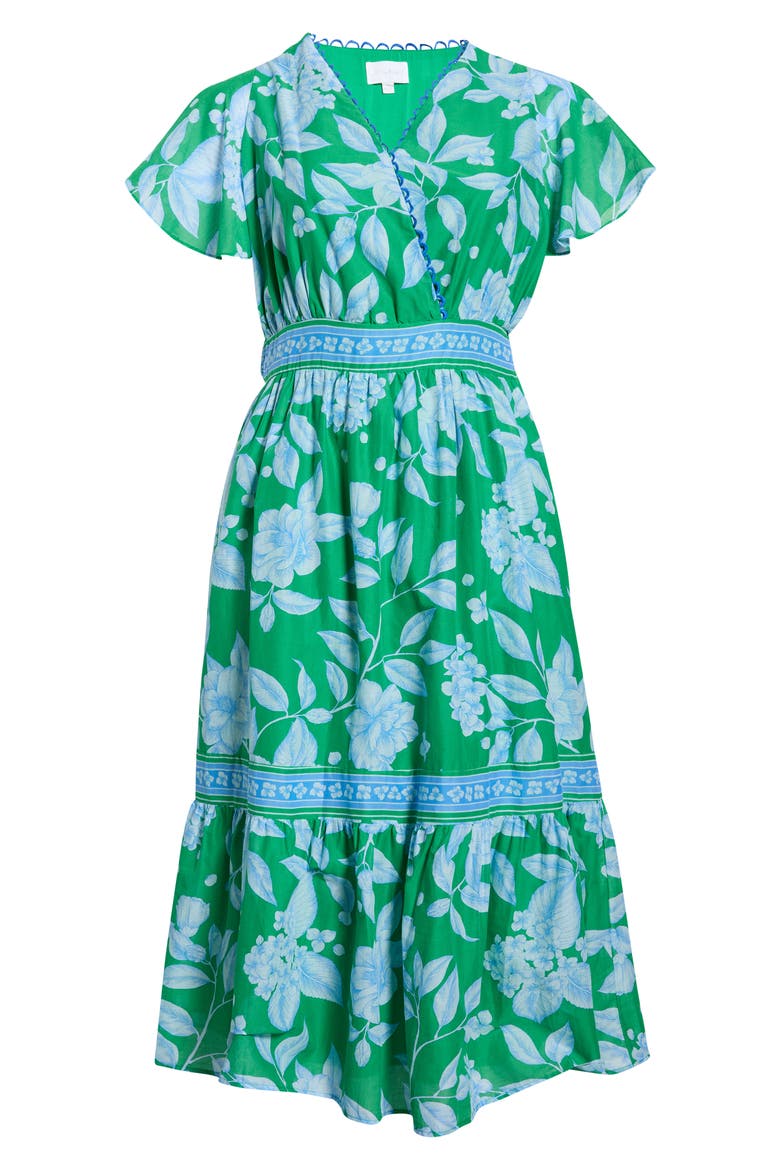 Verbena Floral Ingrida Surplice Midi Dress, Alternate, color, KELLY-BLUES
