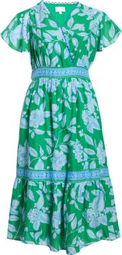 SUGARLIPS Verbena Floral Ingrida Surplice Midi Dress