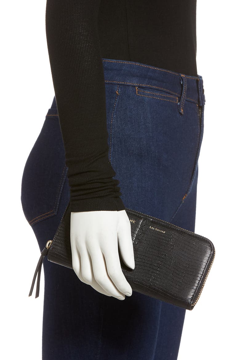 Les Second Embossed Continental Wallet, Alternate, color, NOIR LIZARD