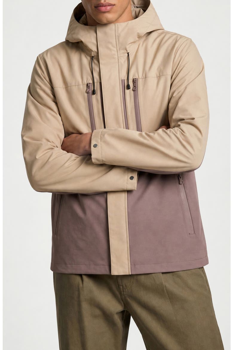 Elliott Water Resistant Two Tone Hooded Jacket, Alternate, color, SAND/MUSHROOM