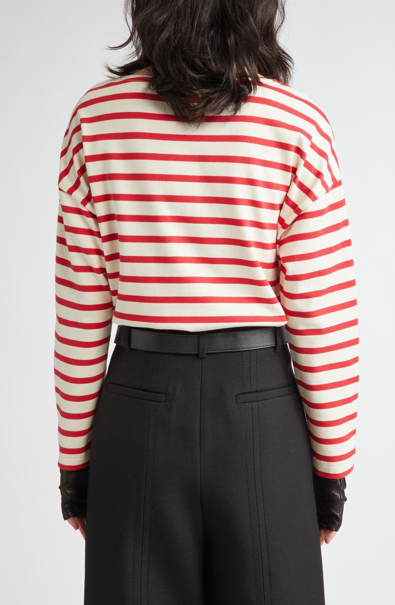 Valentino Garavani Stripe Logo Long Sleeve Cotton T-Shirt, Alternate, color, Avorio/Rosso