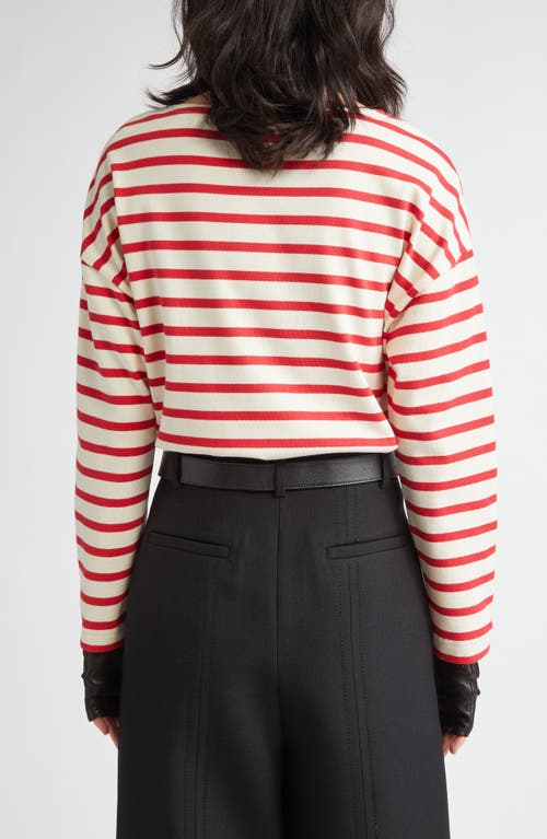 Valentino Womens Avorio Rosso Striped Brand-print Cotton-jersey T-shirt