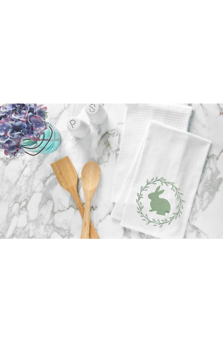 C&F Home Spring Greens Bunny Rabbit w/ Spring Wreath Design Flour Sack Cotton Kitchen Dishtowel, Alternate, color, Green