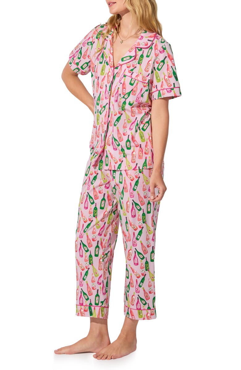 BedHead Pajamas Print Stretch Organic Cotton Jersey Crop Pajamas, Alternate, color, Wine Tour