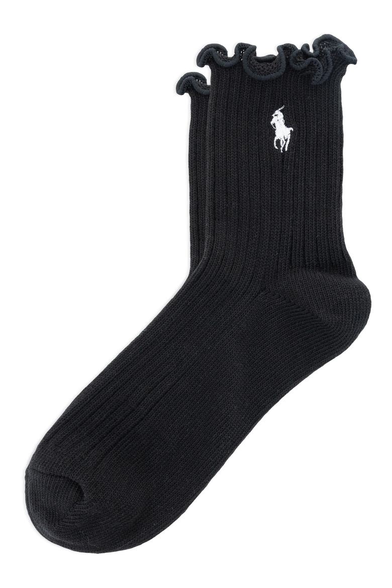Lettuce Edge Ankle Socks, Main, color, BLACK
