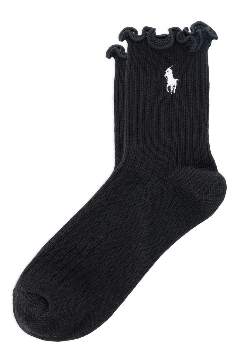 Polo Ralph Lauren Lettuce Edge Ankle Socks, Main, color, Black