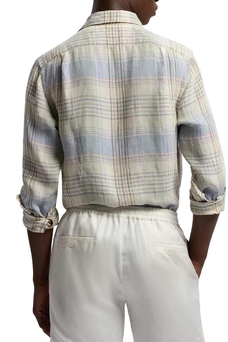 Plaid Linen Button-Up Shirt, Alternate, color, INFINITY BLUE