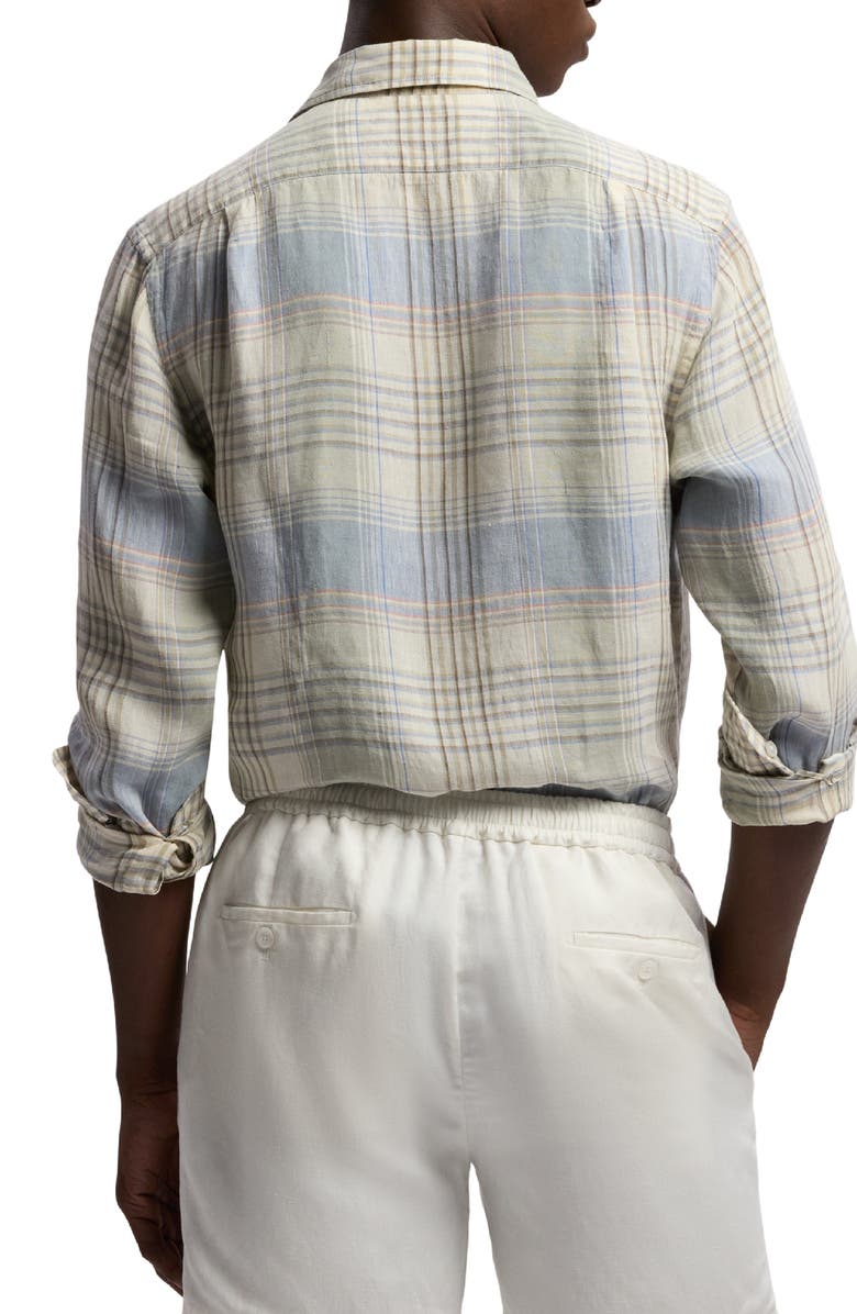 Ralph Lauren Purple Label Plaid Linen Button-Up Shirt, Alternate, color, Infinity Blue