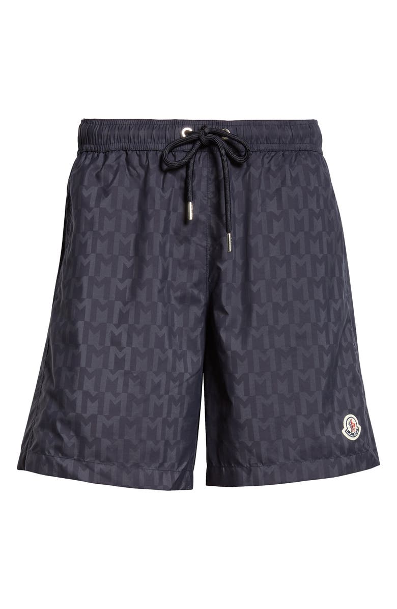 Moncler Monogram Logo Swim Trunks, Alternate, color, 