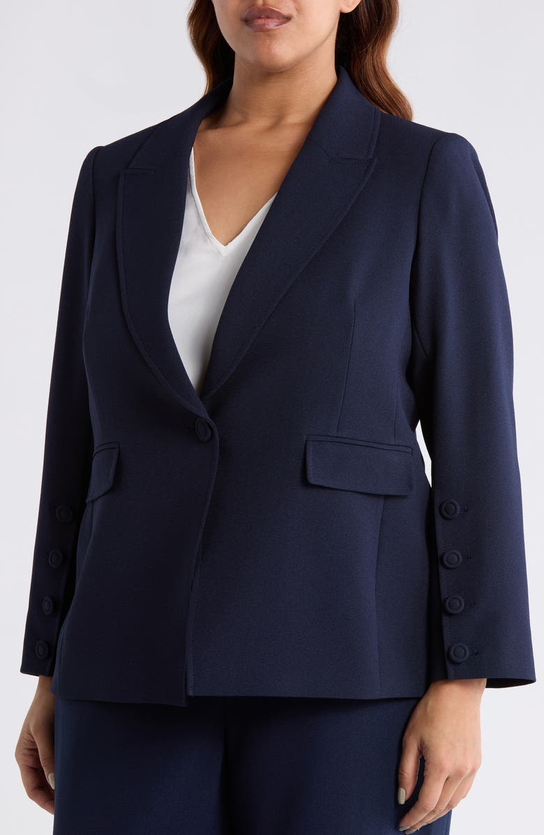 Tahari ASL One-Button Blazer, Alternate, color, Deep Navy