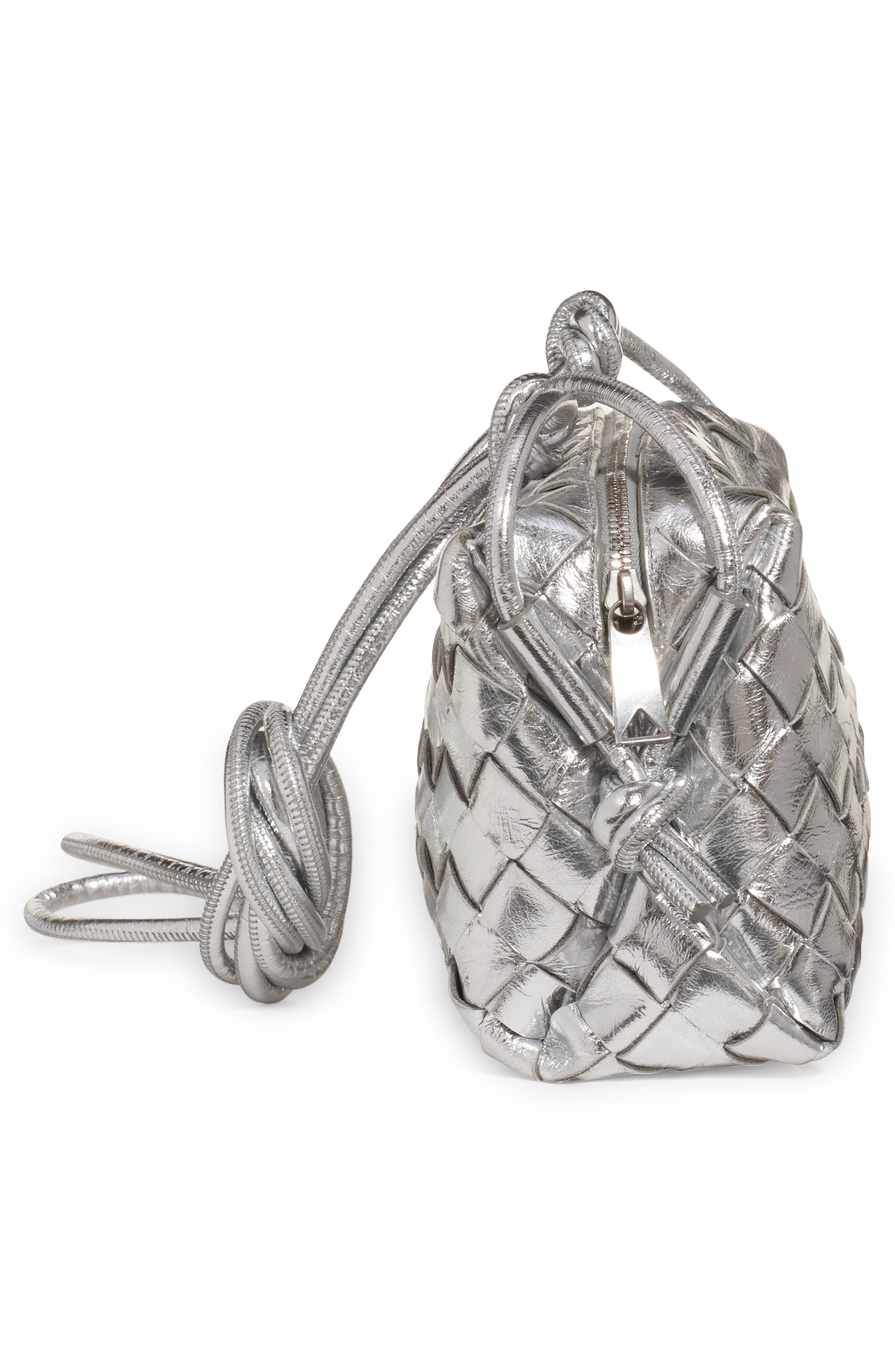 Small Intrecciato Leather Crossbody Bag, Alternate, color, SILVER/ SILVER
