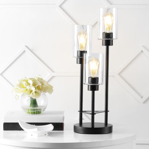 Jonathan Y Axel Modern 20.5" 3-light Iron/seeded Glass Modern Industrial Led Table Lamp, Black