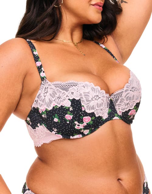 Adore Me Mathilda Contour Balconette Bra In Floral Black & Pink Lace