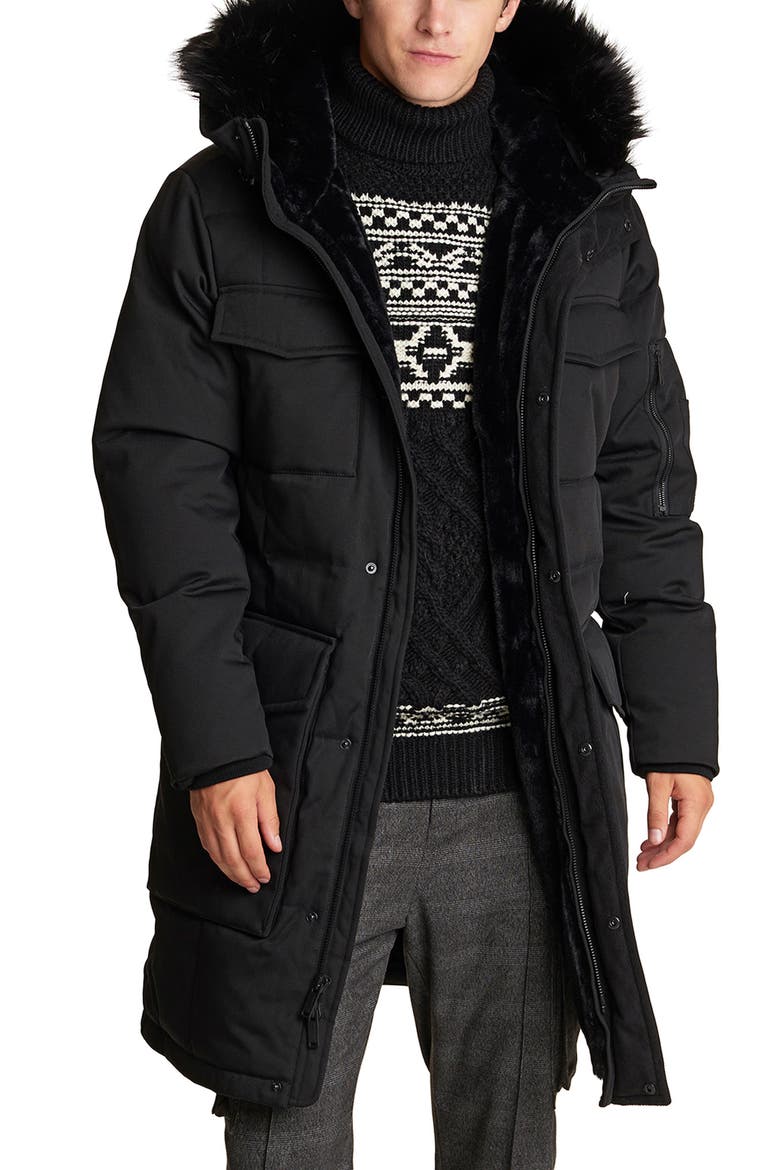 Plaid Down & Feather Parka, Main, color, BLACK