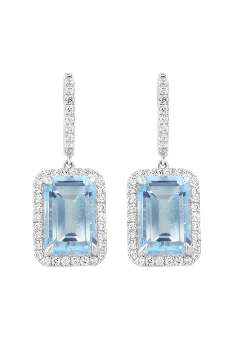 Sterling Silver Blue Topaz & Zircon Drop Huggie Hoop Earrings, Alternate, color, BLUE