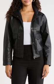 Halogen® High Neck Faux Leather Bomber Jacket