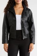 Halogen® High Neck Faux Leather Bomber Jacket