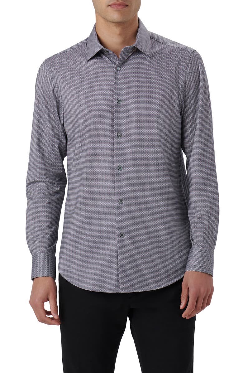 Bugatchi James OoohCotton<sup>®</sup> Geo Print Button-Up Shirt, Main, color, Zinc
