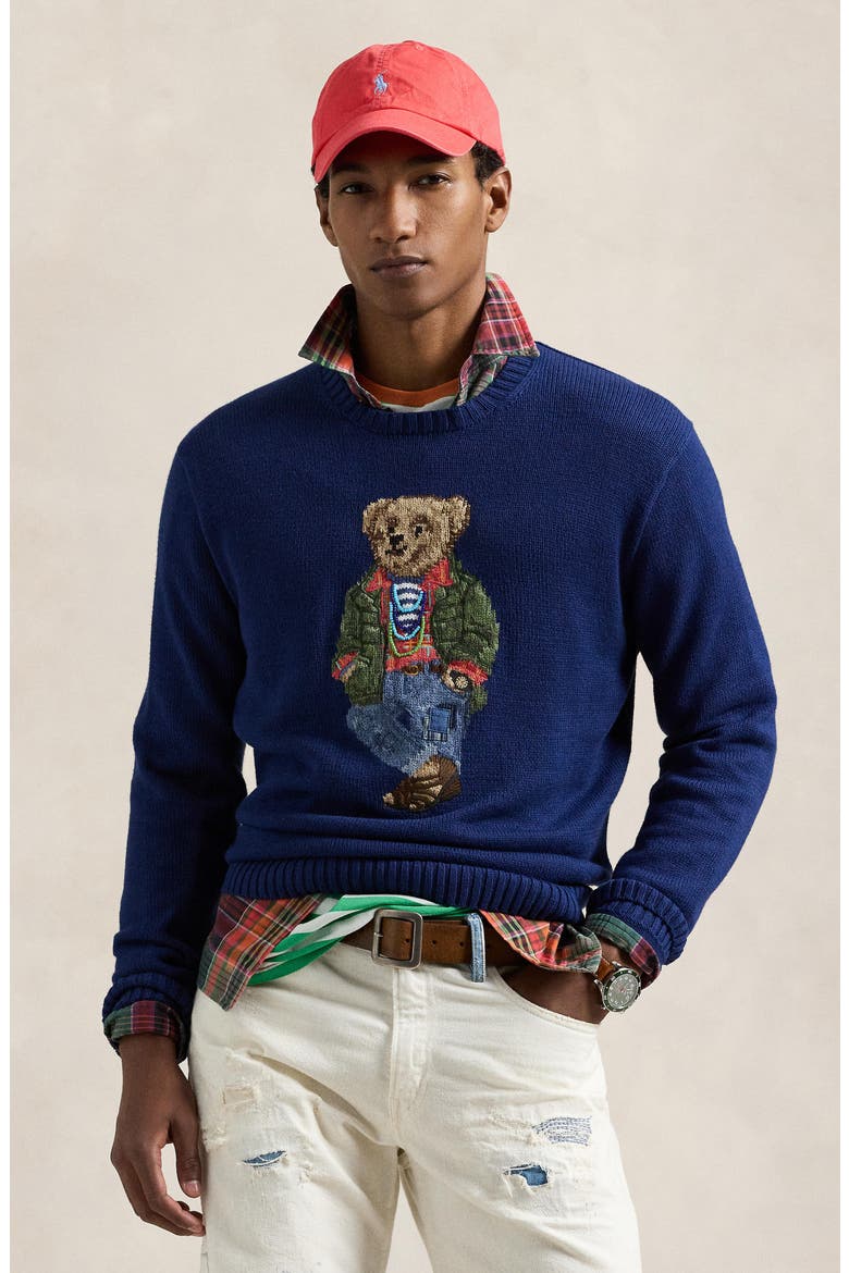 Polo Bear Intarsia Cotton Crewneck Sweater, Alternate, color, FRESHWATER TAHITI BEAR