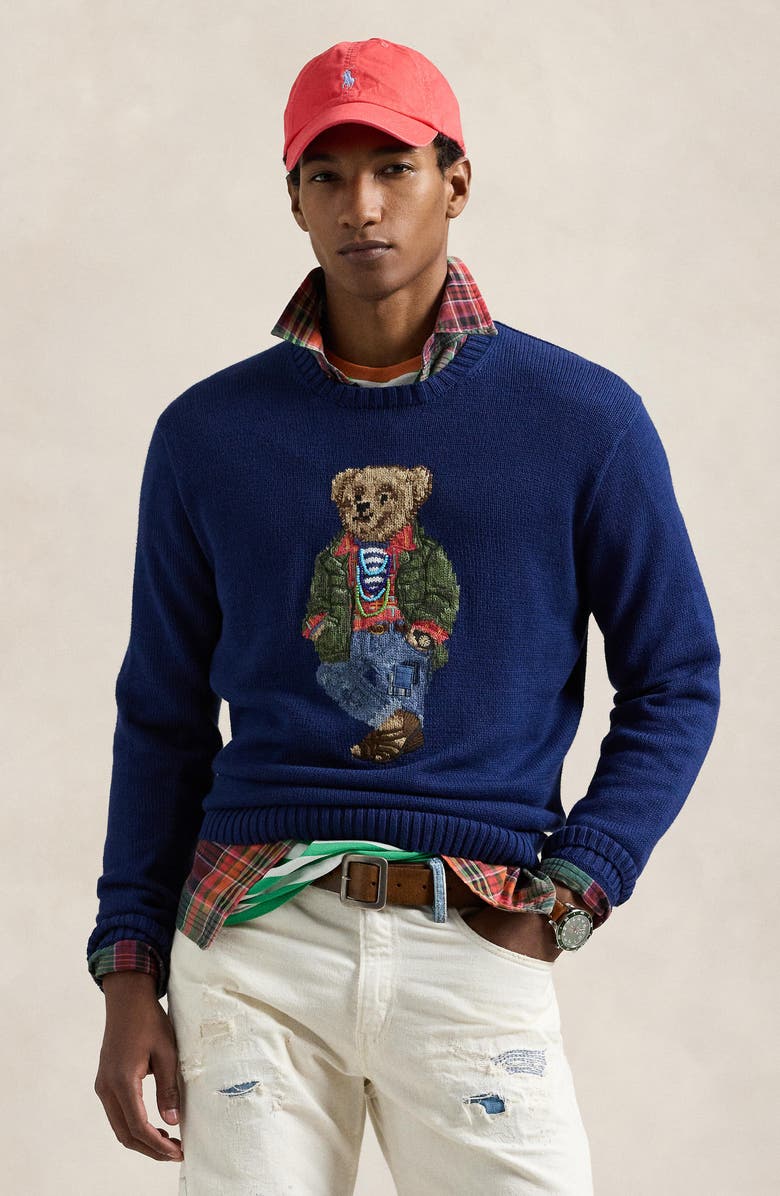 Polo Ralph Lauren Polo Bear Intarsia Cotton Crewneck Sweater, Alternate, color, 