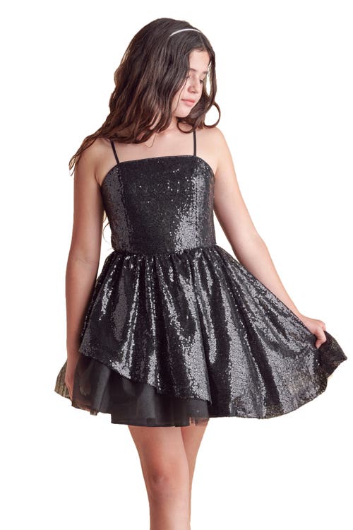 Un Deux Trois Girl's Sequined Peek-a-boo Tulle Dress In Black