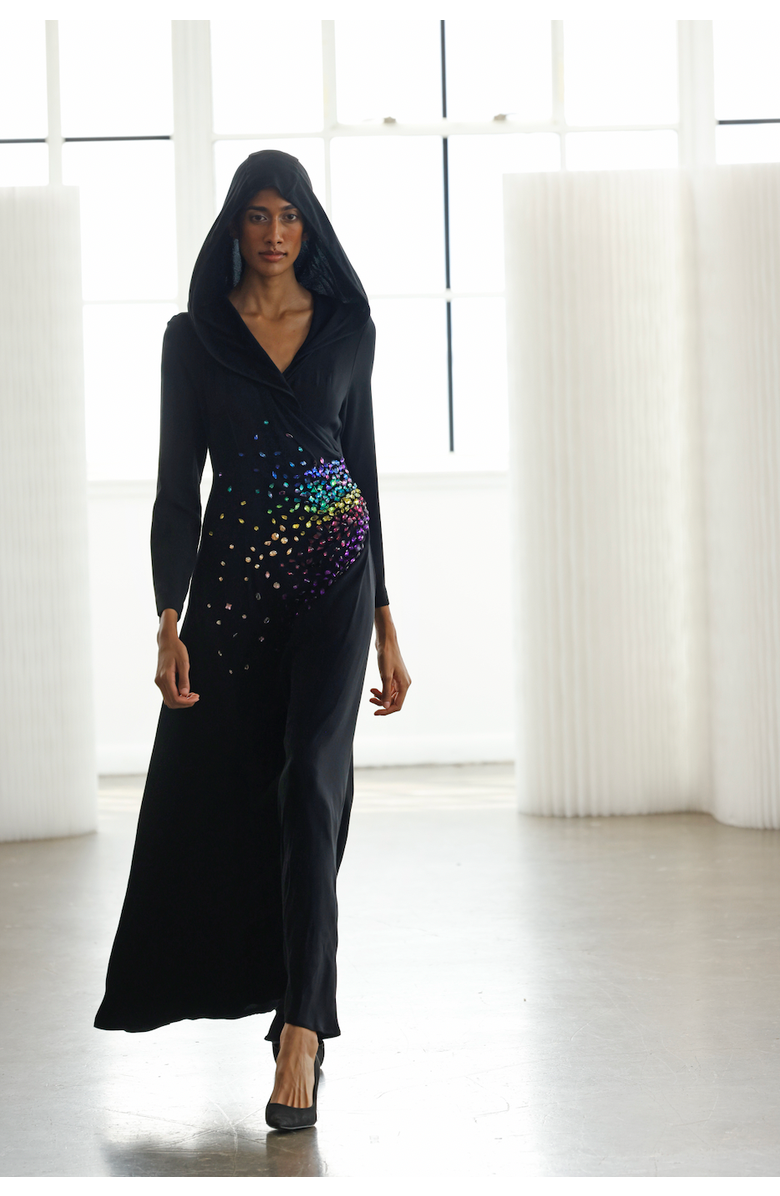 Le Fafo Aurora Hooded Dress, Alternate, color, Black